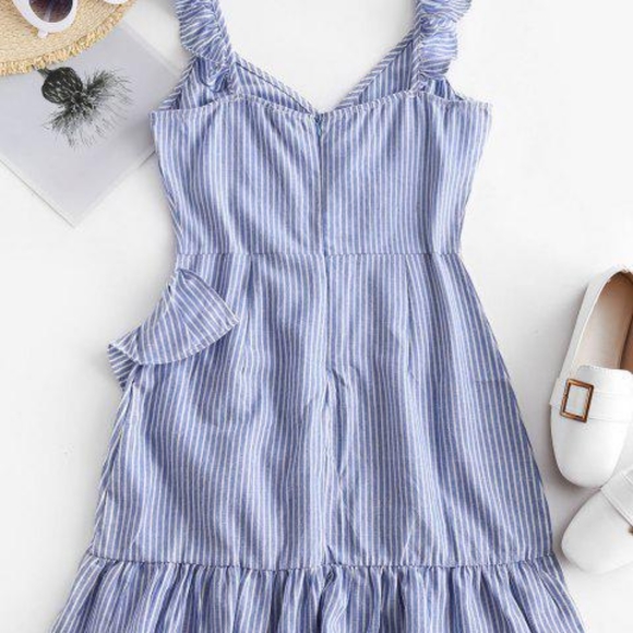ZAFUL Ruffles Striped A Line Mini Dress - Picture 10 of 10
